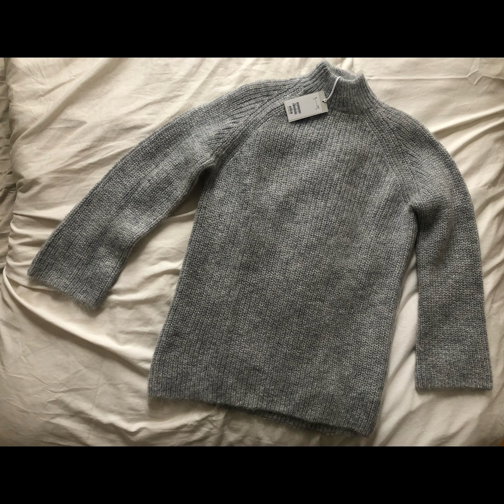 New COS Gray Soft Mohair Tunic Mock Turtleneck (Small)